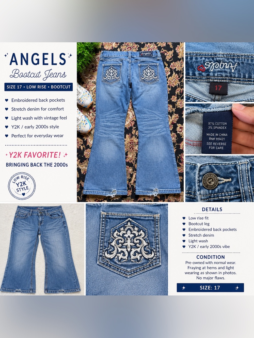 Angels Light Blue Boot Cut Jeans with Embroidered Back Pockets